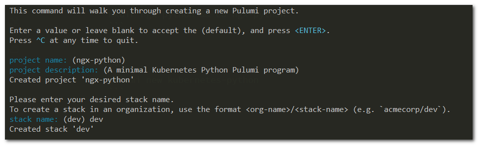 Creando un proyecto de Pulumi